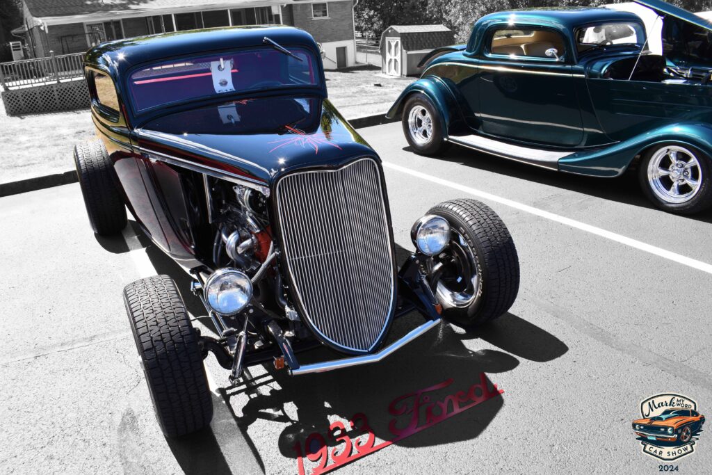 Custom red flame paint job on black 1933 Ford Custom Hot Rod owned by Nick Jansen