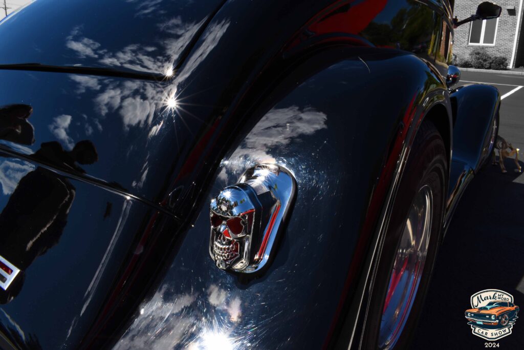 Chrome skull brake lights on 1935 Chevy Coupe owned by Keith Sears