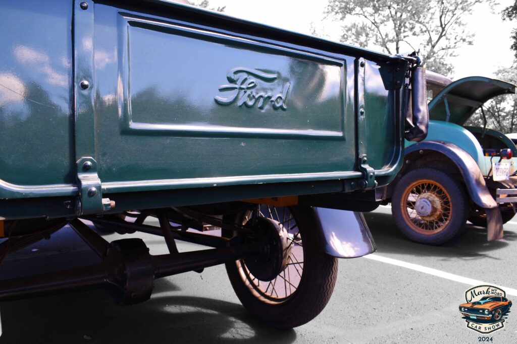 Rear of a teal 1929 Ford Model A owned by Tim Sisson