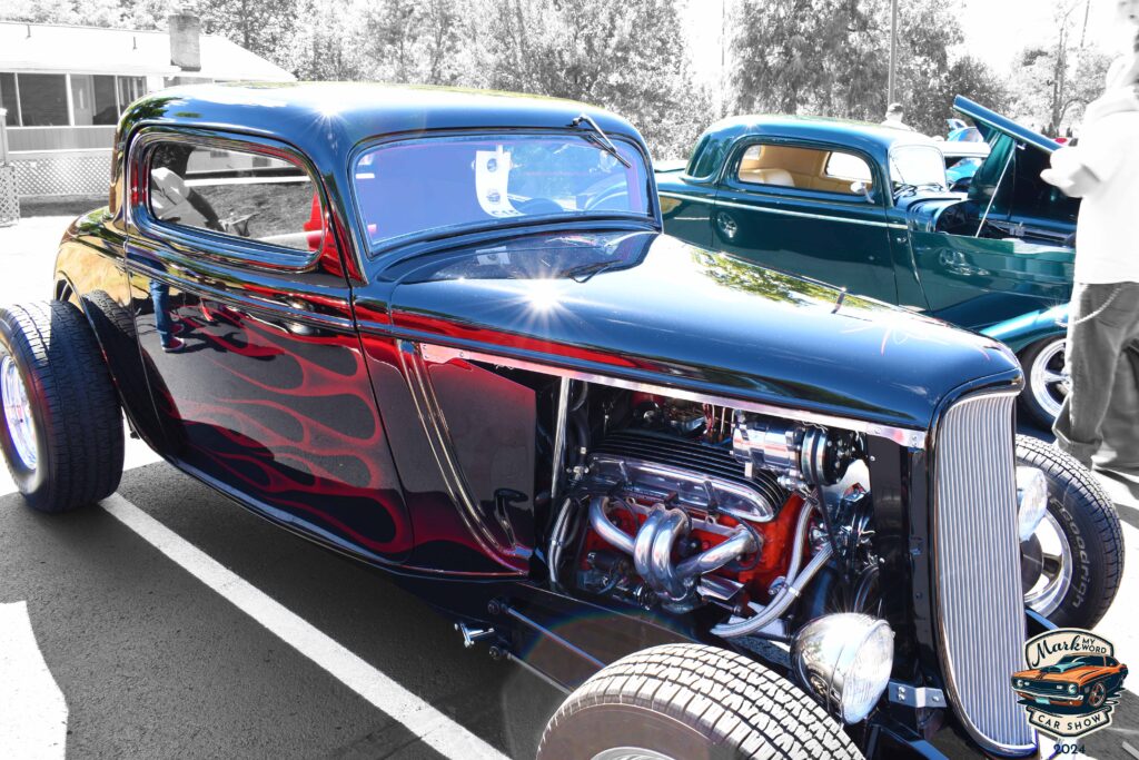 Custom red flame paint job on black 1933 Ford Custom Hot Rod owned by Nick Jansen