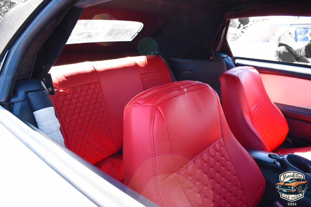 Red interior of 1963 Ford Galaxie 500, a replication of the original Delhi Township police cruiser, owned by William Hunter